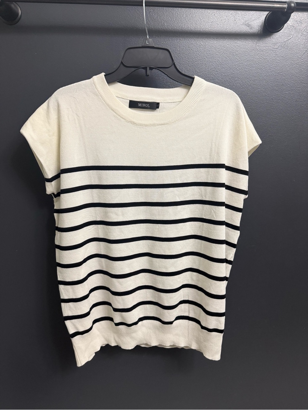 Mirol Ivory Short-Sleeve Striped Knit Top
